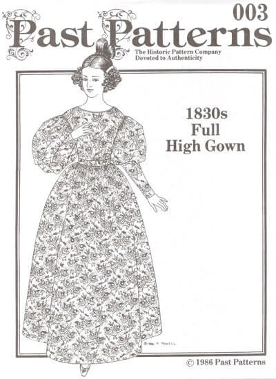 The first garment I ever made was an ugly green and pink skirt with an elasticized waistband. The second garment was this 1836 gown, using this pattern from Past Patterns.