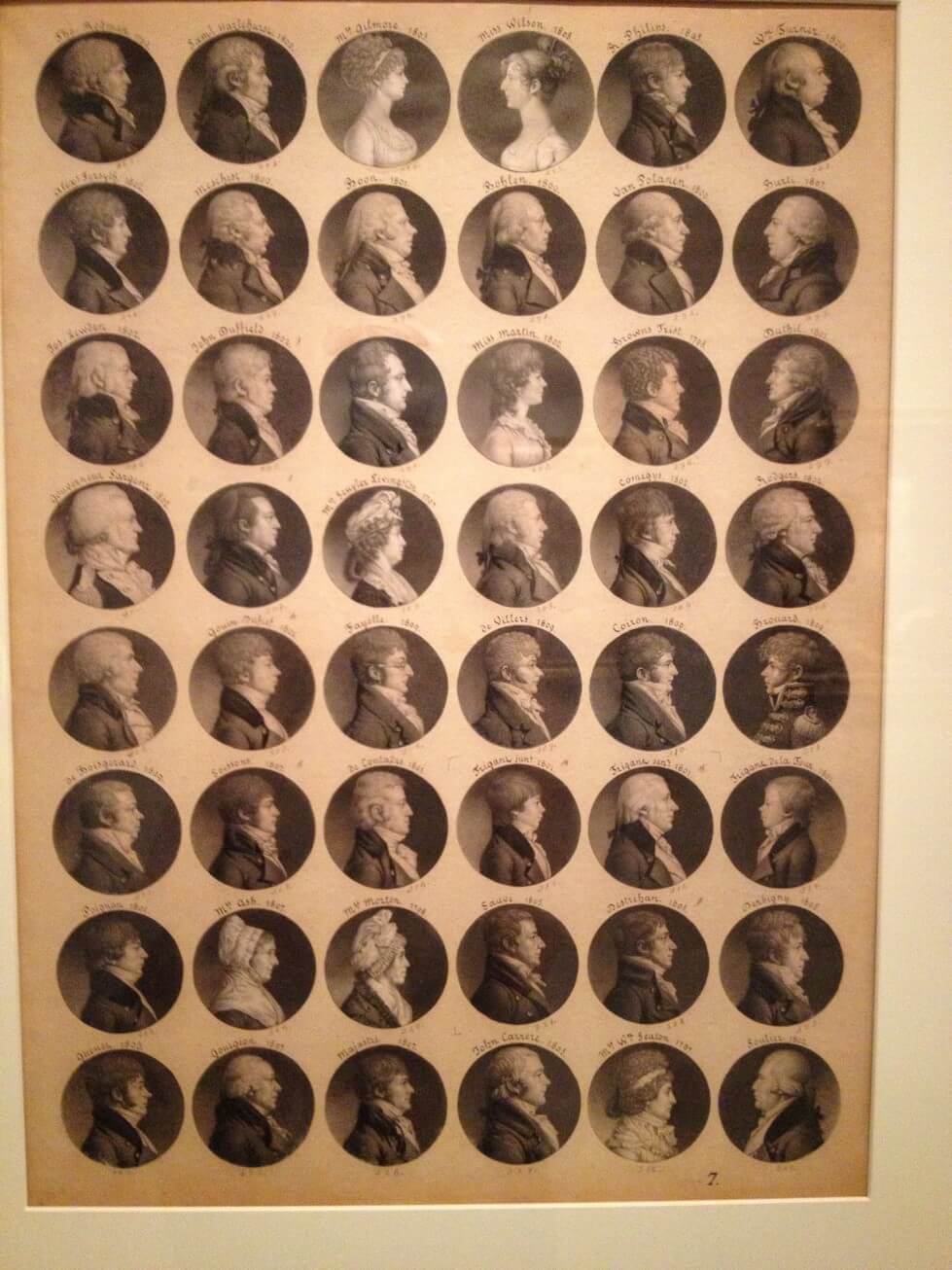 Collage of engraved portraits on exhibition at the National Portrait Gallery in "A Will of their Own: Judith Sargent Murray and Women of Achievement in the Early Republic."