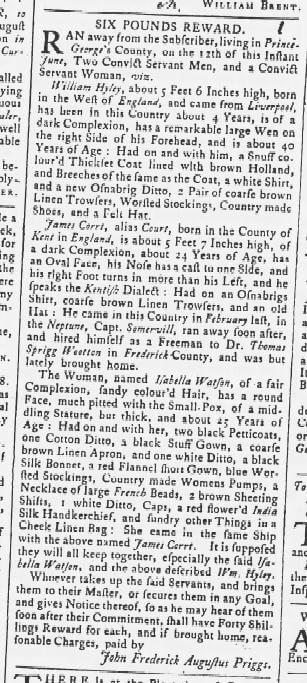 Maryland Gazette. 6/21/1764.