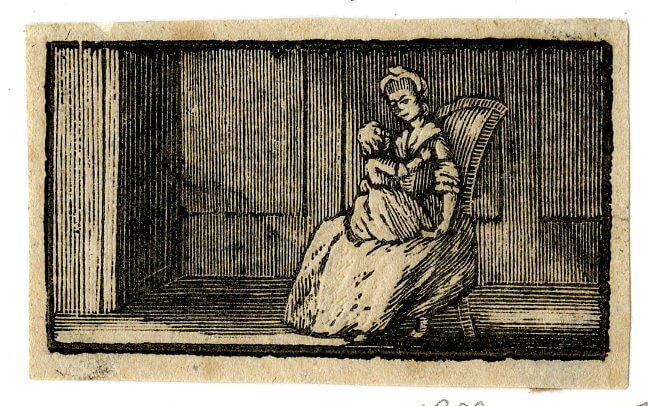 Another tender image from Oliver Goldsmith's 'Mother Goose's Melody' (London: 1781, p.30. Bewick was the father of 3 girls and a son, who followed him into the printing business. His daughters wrote his memoir. Trustees of the British Museum. 1882,0311.3822